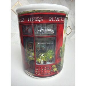 Cypress Home French Flower Shop Ceramic Utensil Holder Planter Red White 7in